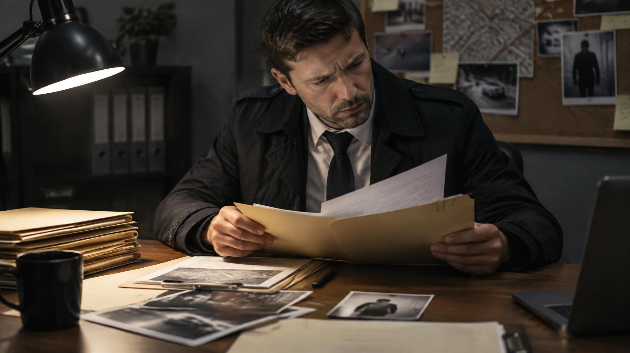 detective examining documents