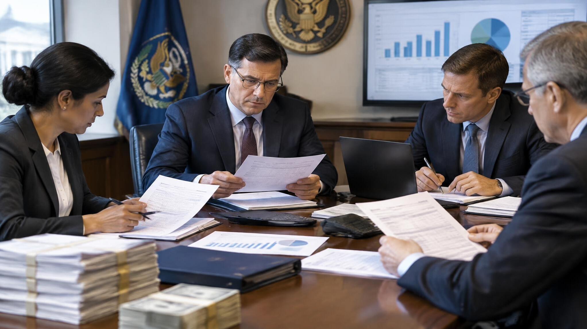 government officials reviewing documents