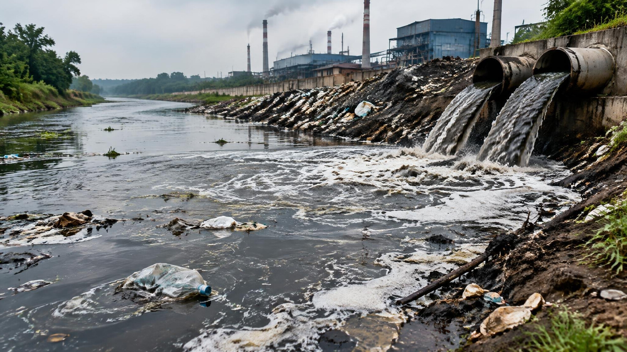 polluted river water