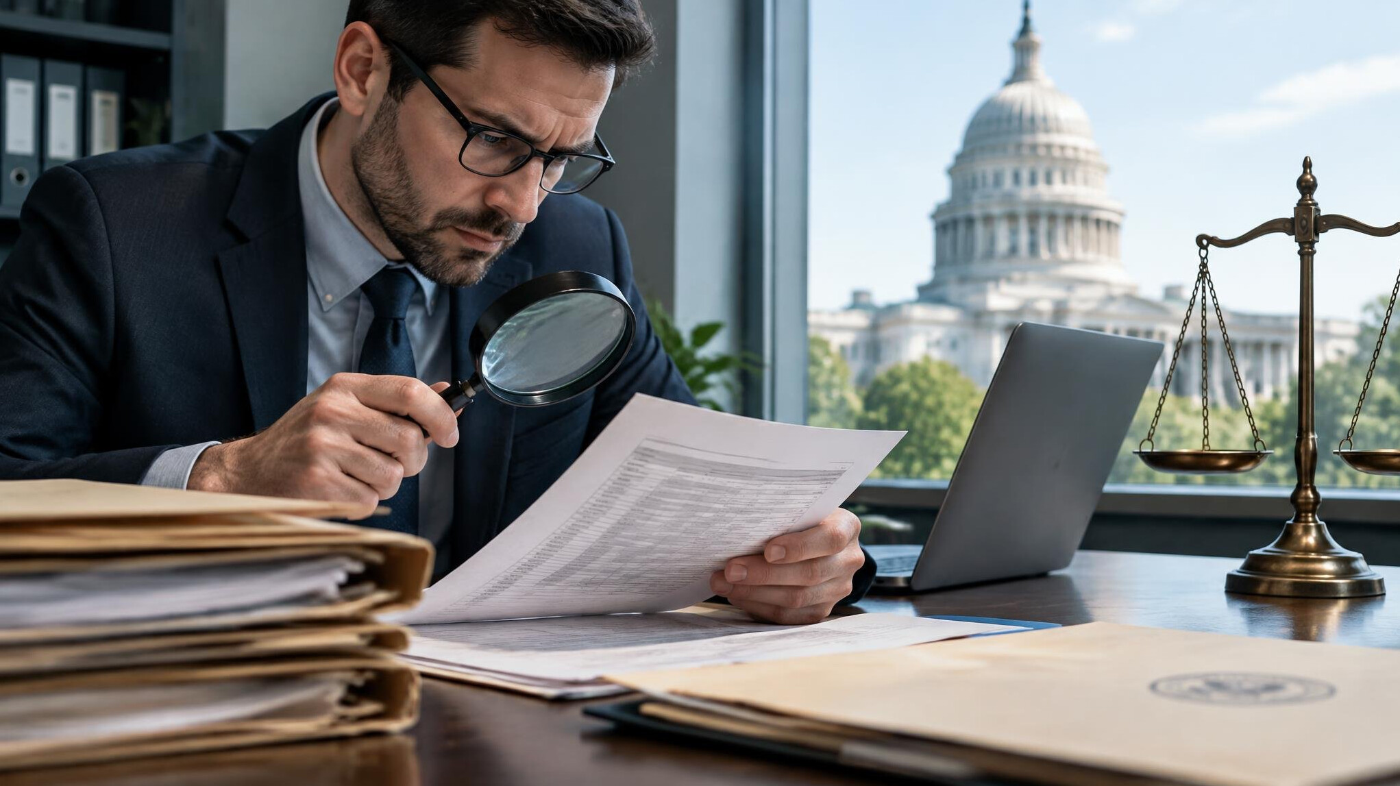 investigator examining documents